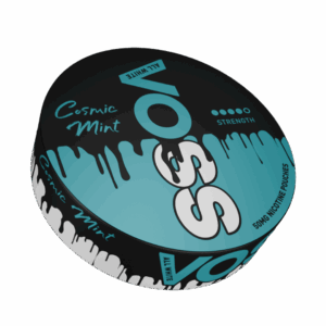 VOSS All White Cosmic Mint nicotine pouch can – cool refreshing flavour and strong performance.