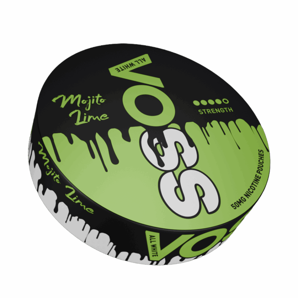 VOSS All White Mojito Lime nicotine pouch can with fresh citrus flavour.